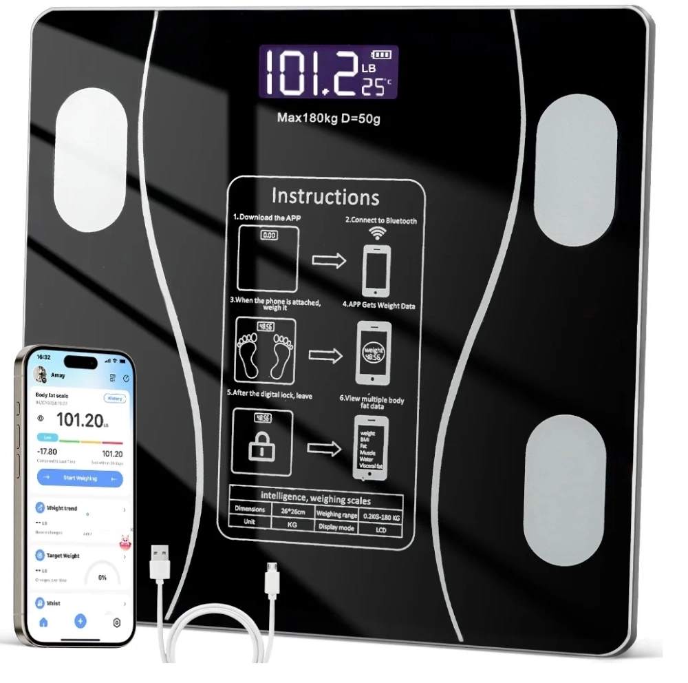 Balance Pèse personne Bluetooth avec application smartphone - Rechargeable