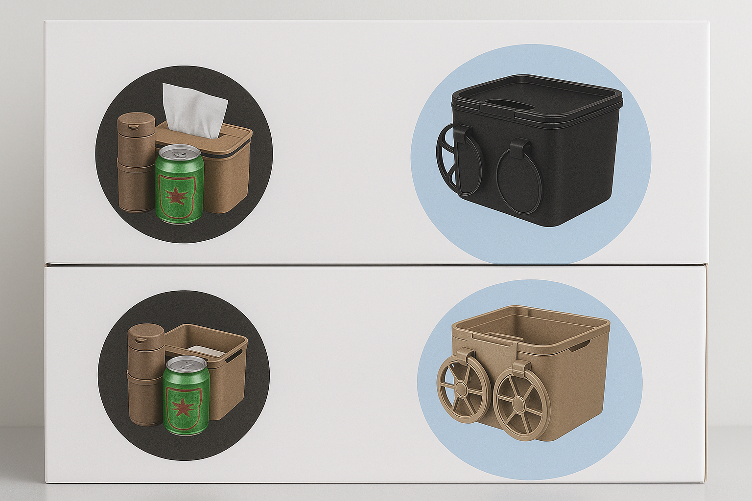 Boîte de Rangement pour Accoudoir de Voiture + Distributeur de Mouchoirs