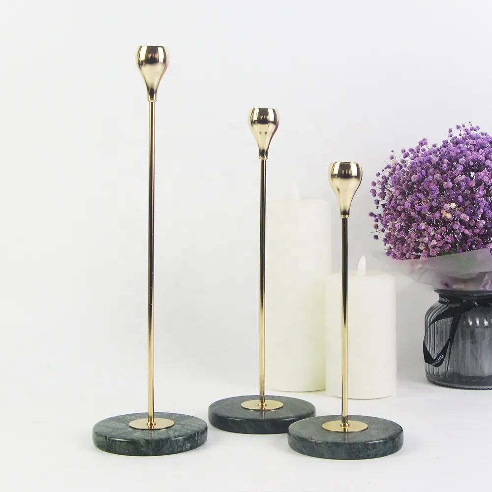 Lot de 3 bougeoirs à tige dorée 2-36-15