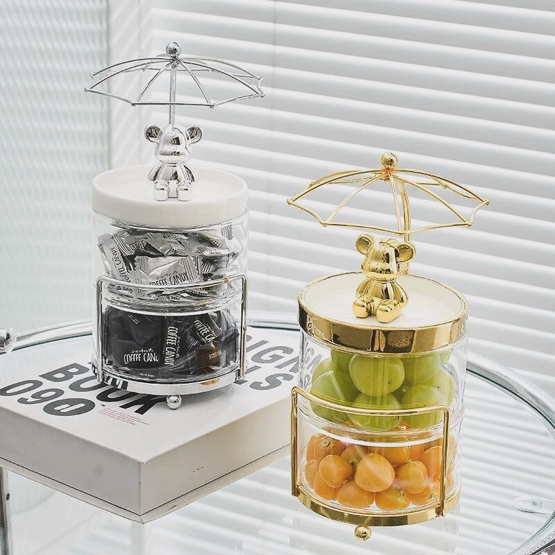 Bonbonnière en verre forme cage 2 étages