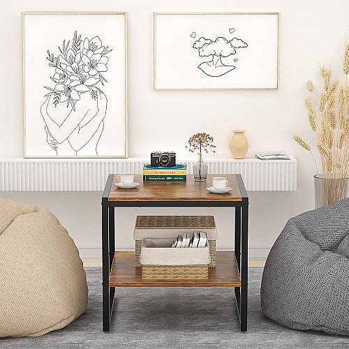 Table d'appoint-Bois MDFbrun-Acier Noir-HxLxP(40x35x35)cm
