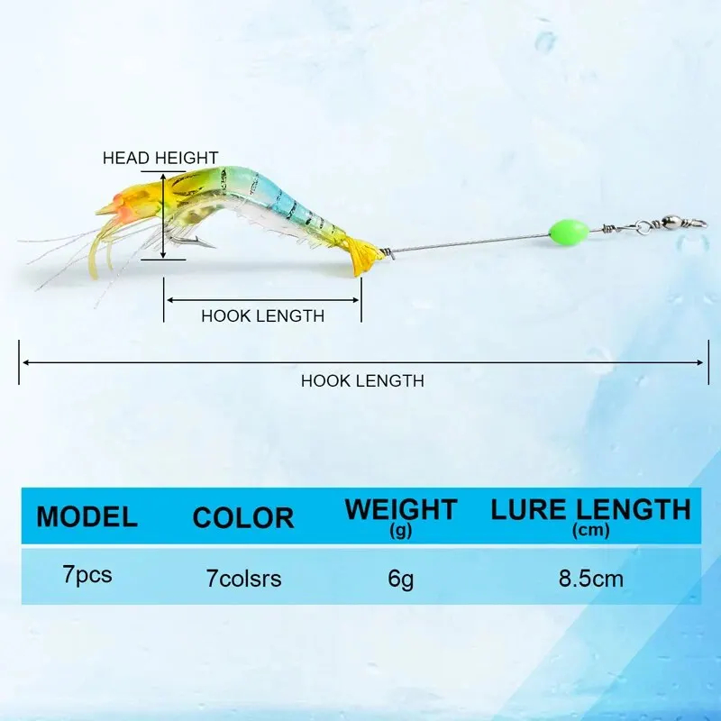 Leurre de pêche souple 7 pièces aux crevettes 9 cm/6g