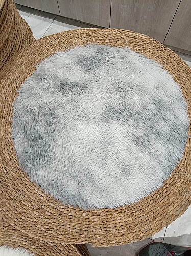 Tapis rond en jute naturelle Motif beige blanc