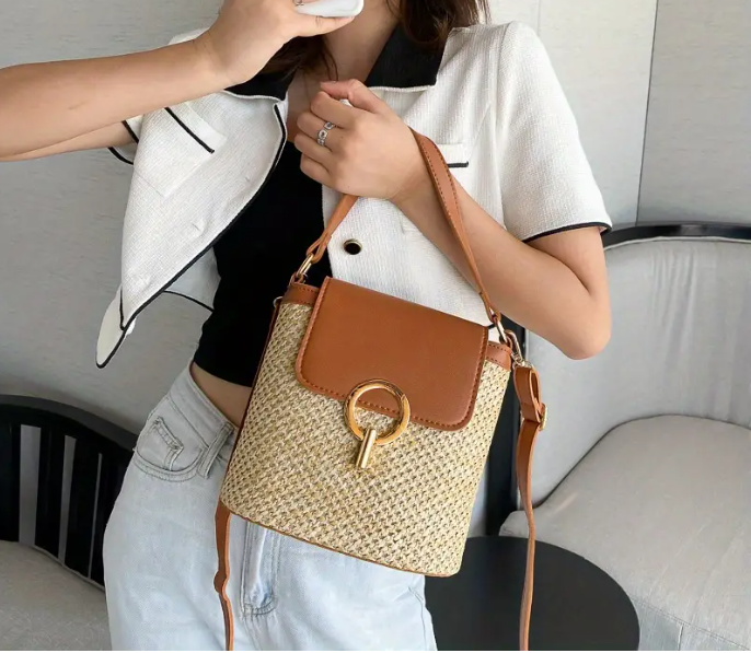 Sac à bandoulière en paille pour femme