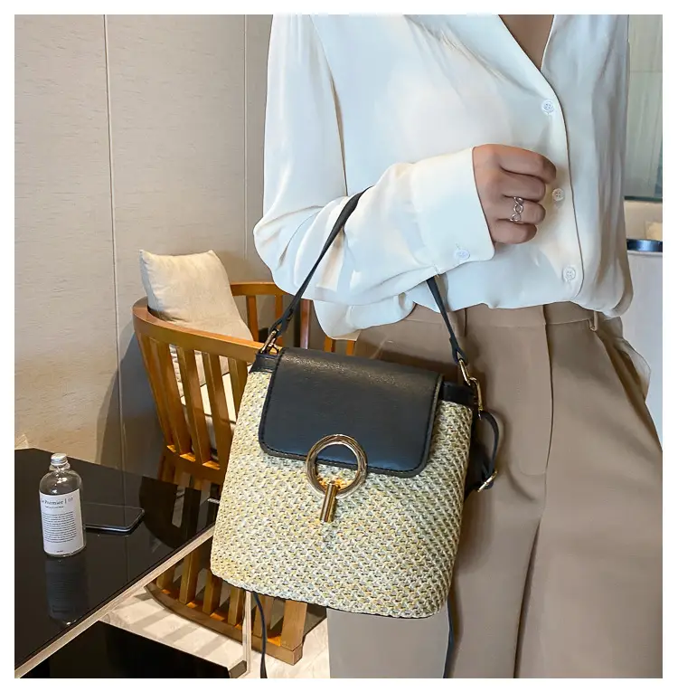 Sac à bandoulière en paille pour femme