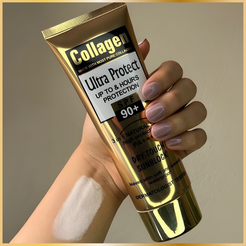 Crème Solaire au Collagène SPF90+ – Haute Protection & Anti-Âge
