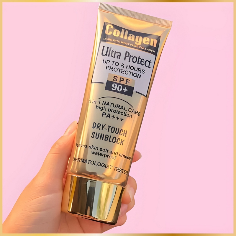 Crème Solaire au Collagène SPF90+ – Haute Protection & Anti-Âge