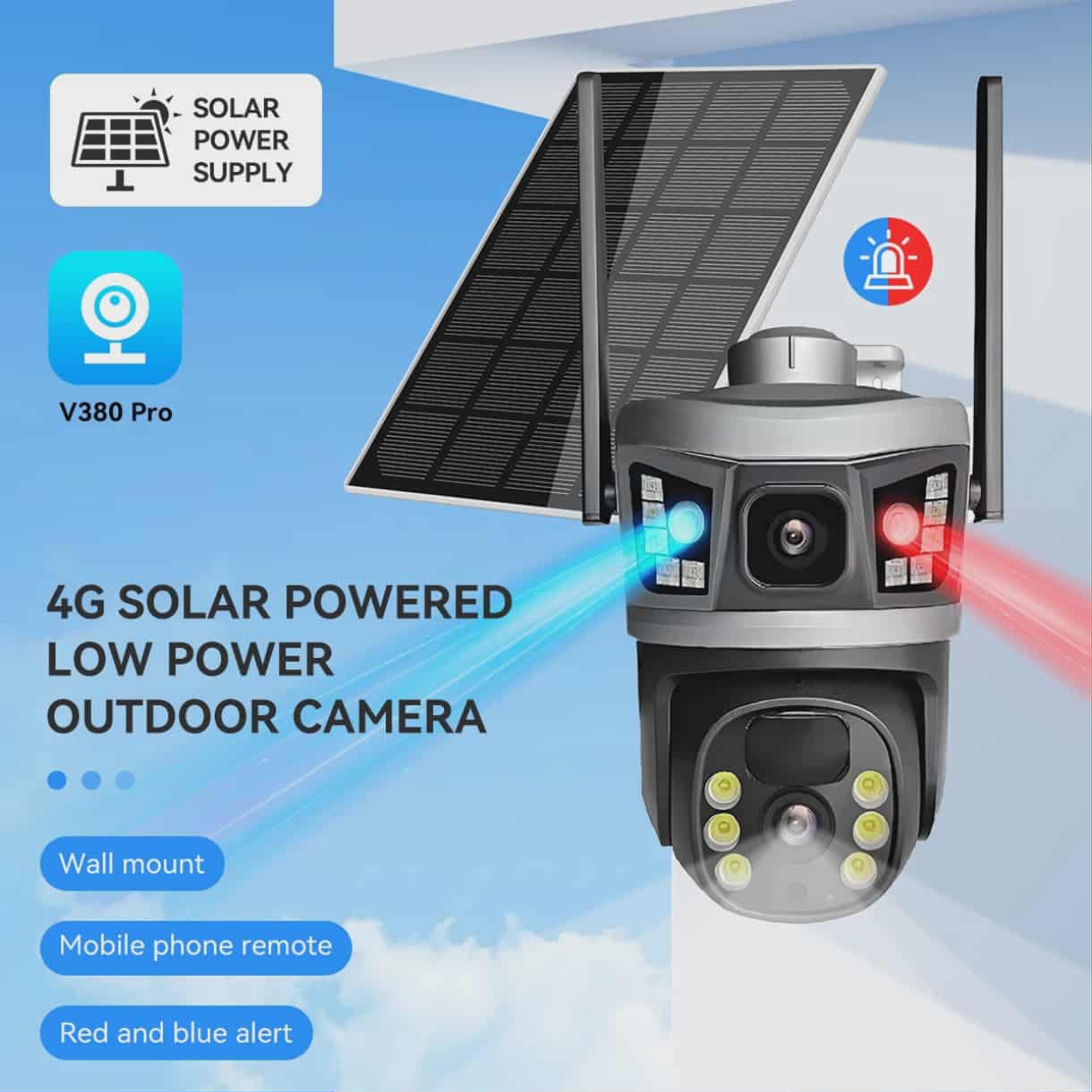 Camera 4G solaire Double Camera 15MP Zoom X10 V380 PRO