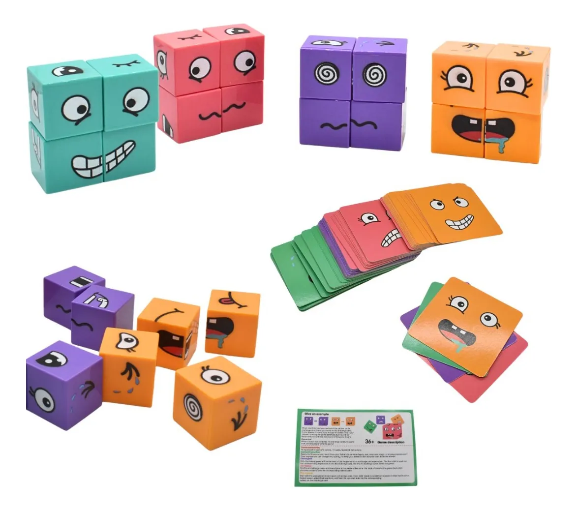 Puzzle en bois cube coloré visage changeant cube magique