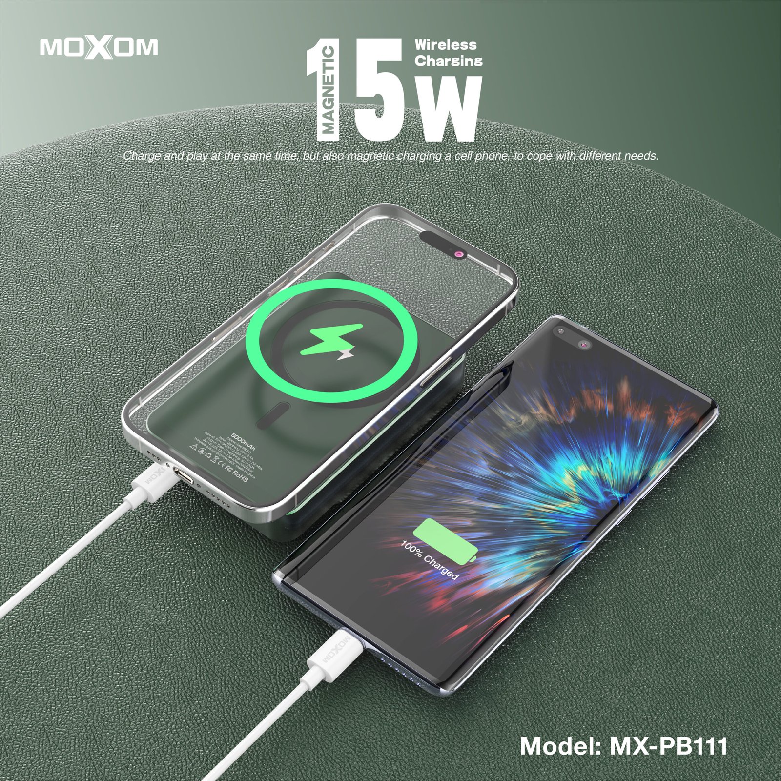 Power bank de 10,000mAh Sans fil magnétique 15W + Type-C PD 20W + USB-A