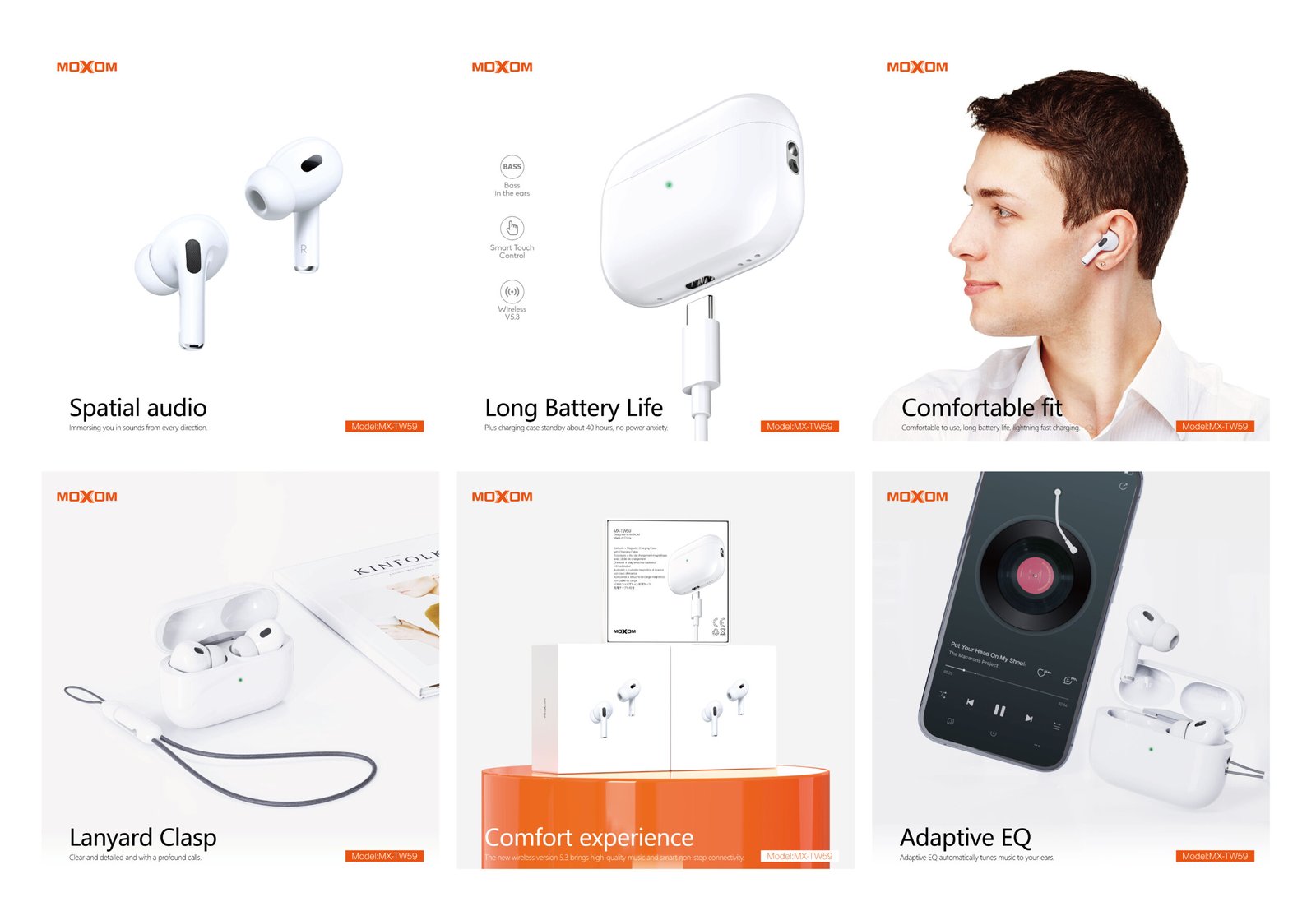 Écouteurs sans fil (TWS) avec fonctions Pro MOXOM MX-TW59