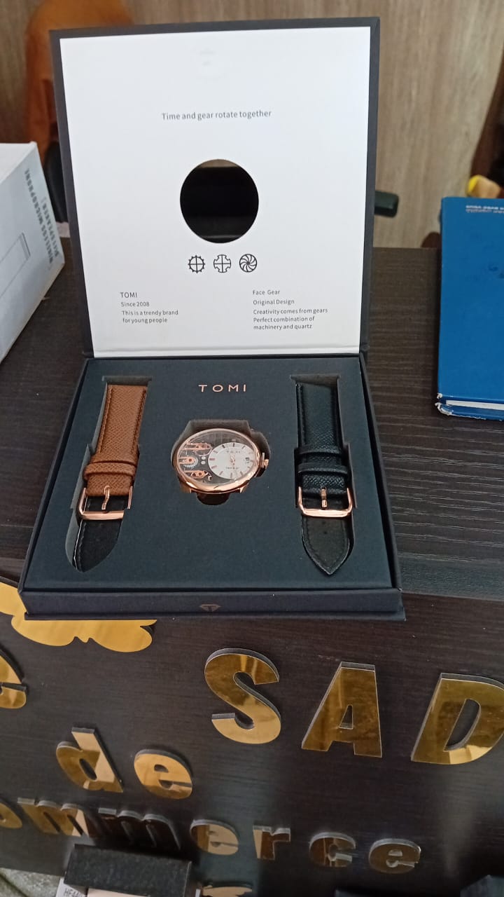 Montre de luxe Tomi Face Gear T-105 pour homme – Coffret élégant