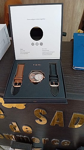Montre de luxe Tomi Face Gear T-105 pour homme – Coffret élégant
