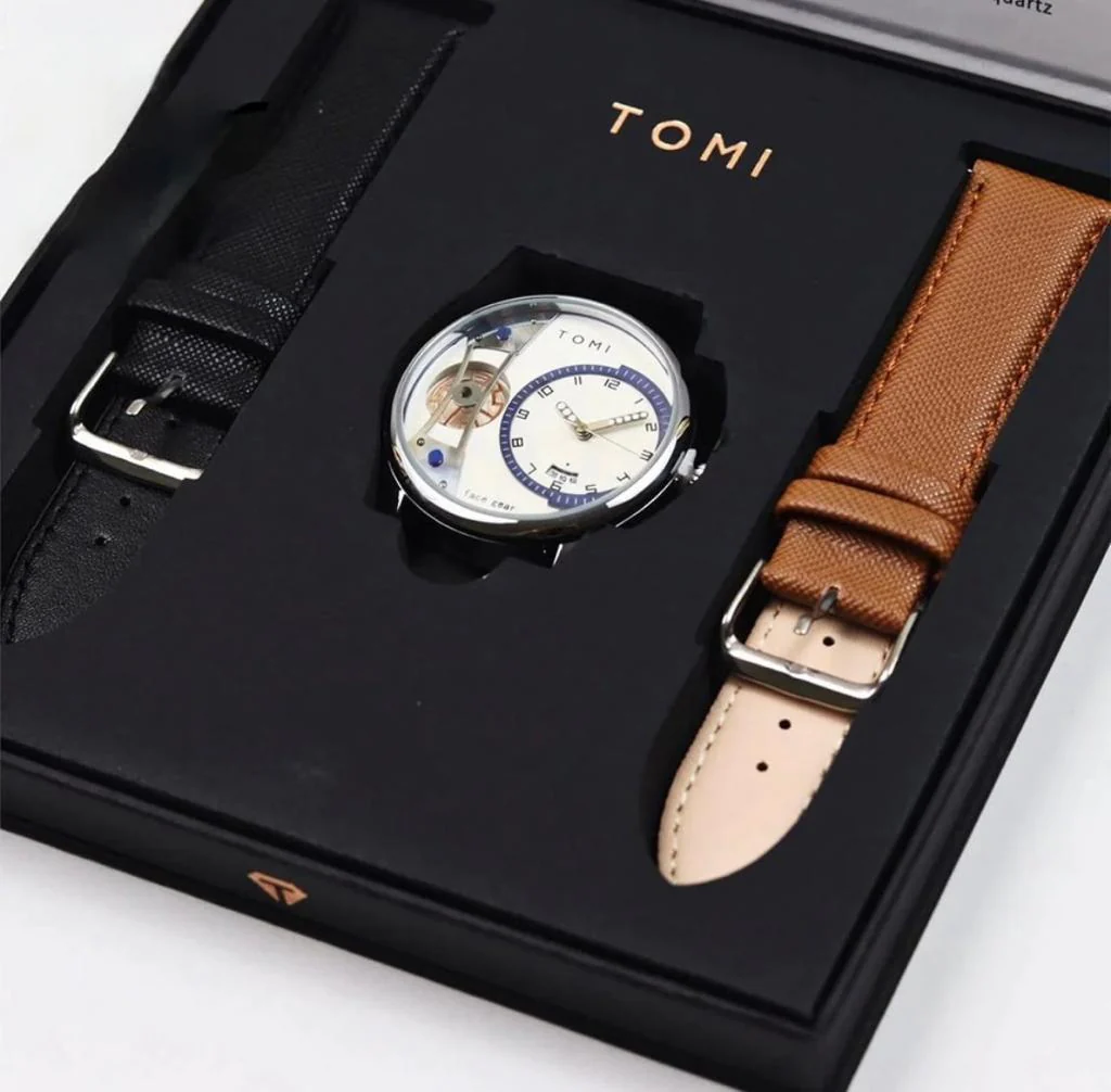 Montre de luxe Tomi Face Gear pour homme – Coffret élégant