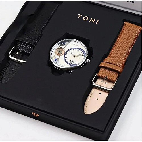 Montre de luxe Tomi Face Gear pour homme – Coffret élégant