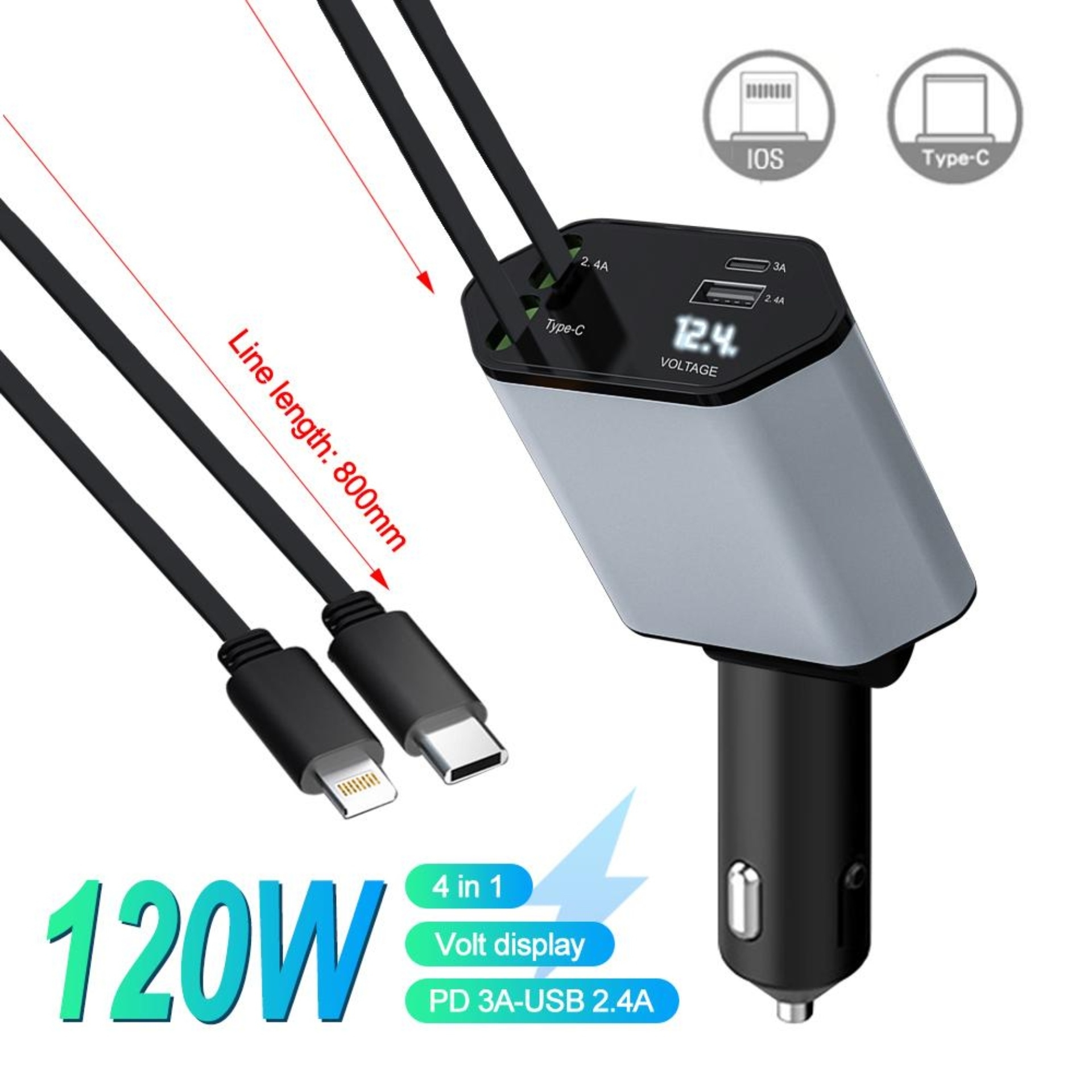 Chargeur Voiture Rapide 120 W 4 en 1