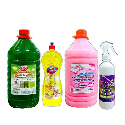 Pack de 4 Assouplissant 5L + Savon Liquide 5L + Vaisselle 1250 ml + Air fresh Lavande 500 ml
