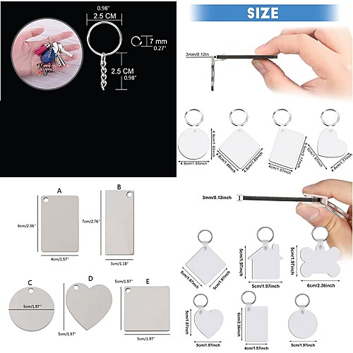 Porte-clé vierge sublimable en plexi glass transparent -Lot 50 PCS