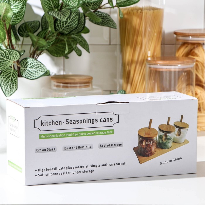 Ensemble de Pots à Épices en Verre et Bambou avec Support et Cuillères