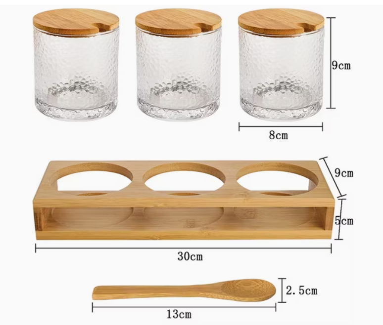 Ensemble de Pots à Épices en Verre et Bambou avec Support et Cuillères