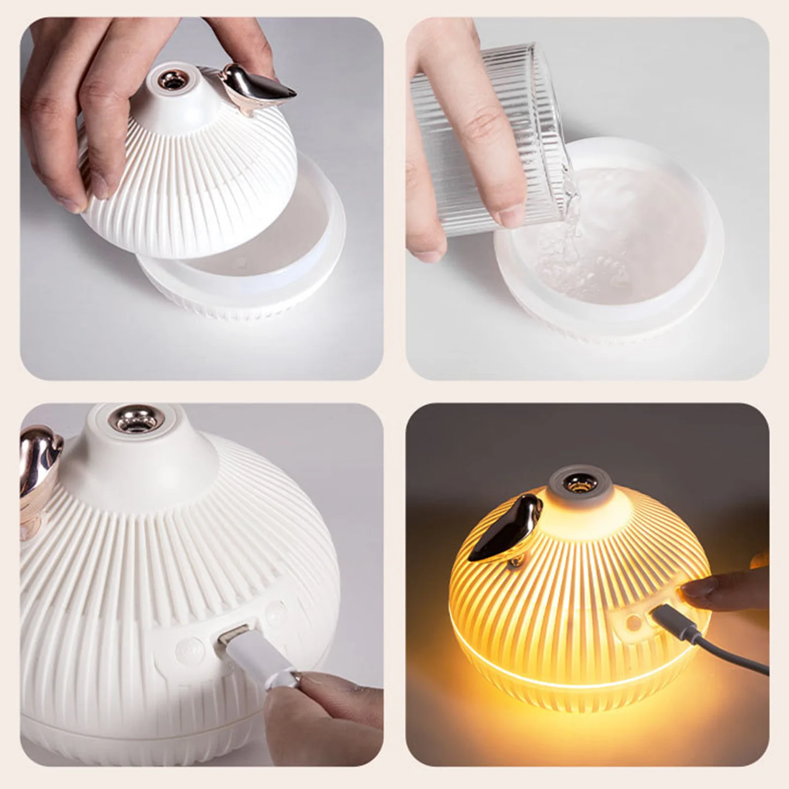 300ml USB Ultrasonic Cool Mist Maker Onion Humidifier with Warm LED