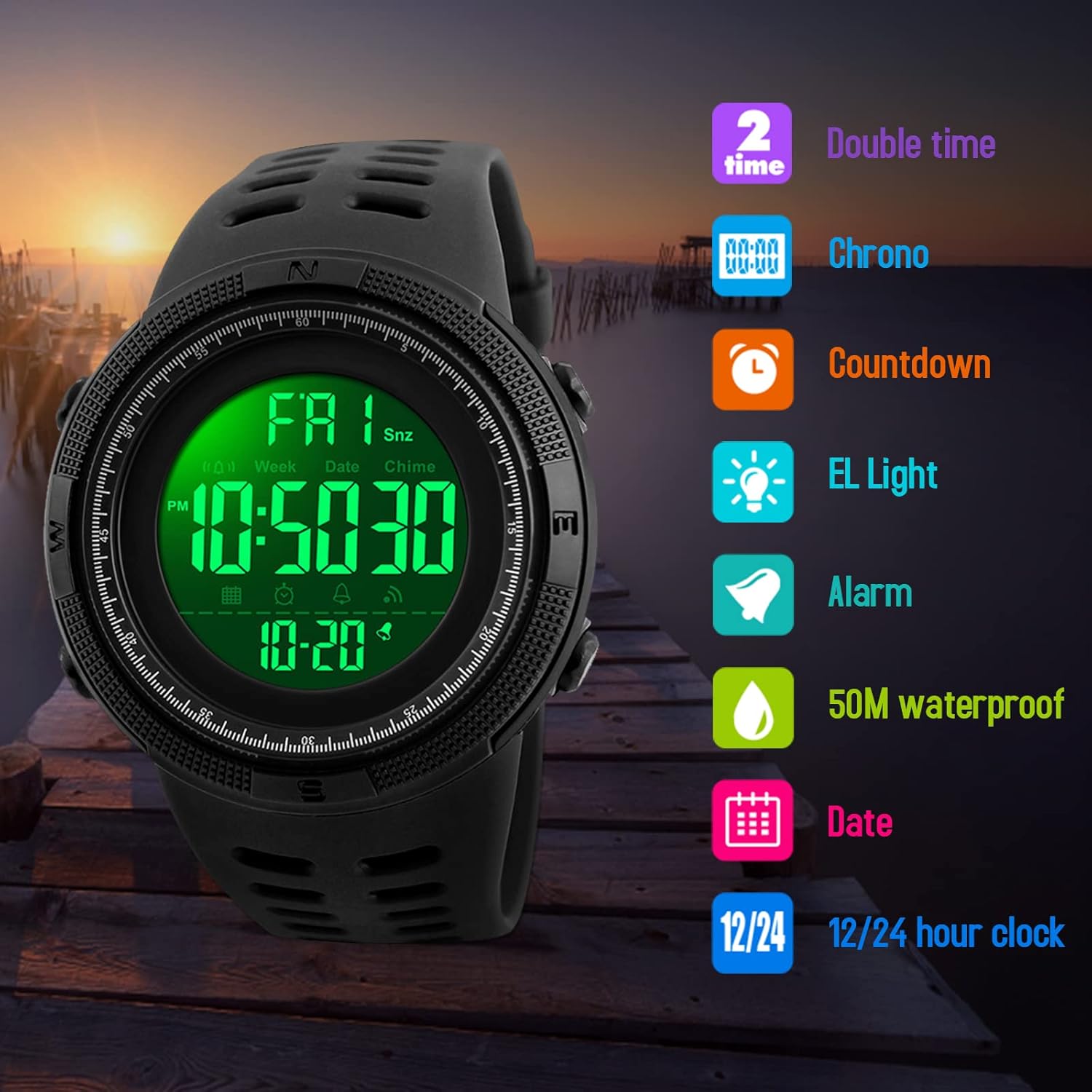 Montre numérique étanche reloj hombre Sport Chrono Brand Skmei