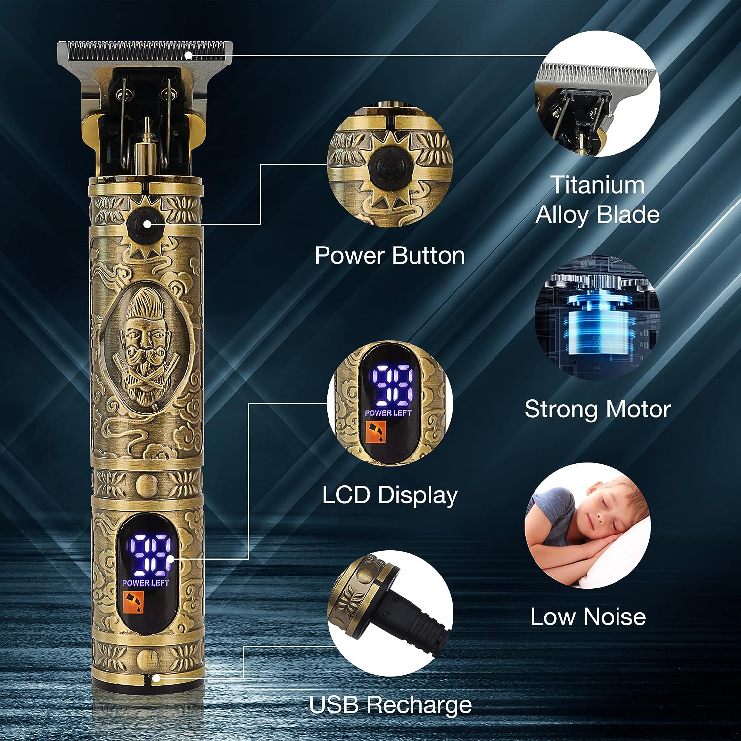 Tondeuse à cheveux à barbe avec batterie - Affichage LCD