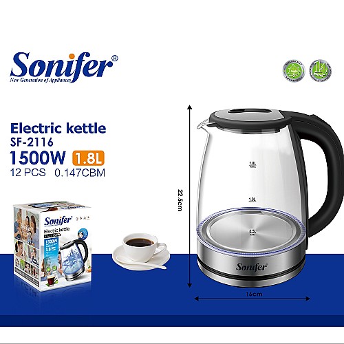 Sonifer SF-2116 – Bouilloire Électrique en Verre 1.8 L