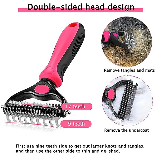 Pet Shedding Brush for Dogs Cats Fur Knot Cutter Double sided Pet Grooming