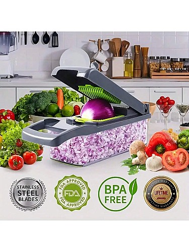 16pcs Set,Vegetable Chopper, Multifunctional Fruit Slicer, Manual Food Grater, Vegetable Slicer, Cutter With Container