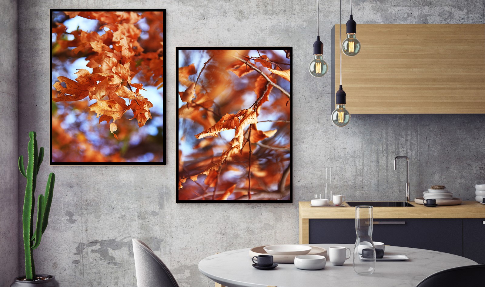 Pack 2 Tableaux photo Feuillage - Bois MDF - 60x40 cm