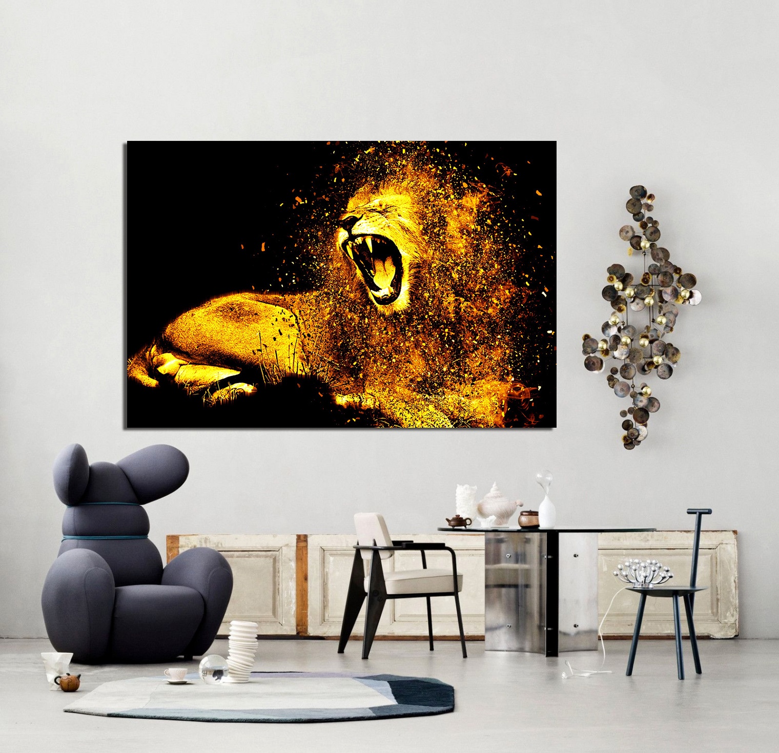 Tableau dart abstrait Gold Lion - Bois MDF - 40x60 cm