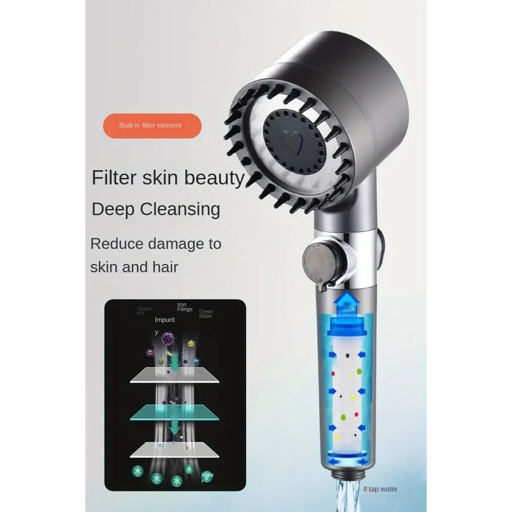 Turbocharged Shower Head With 3 Modes And Massage Filter+tuyau