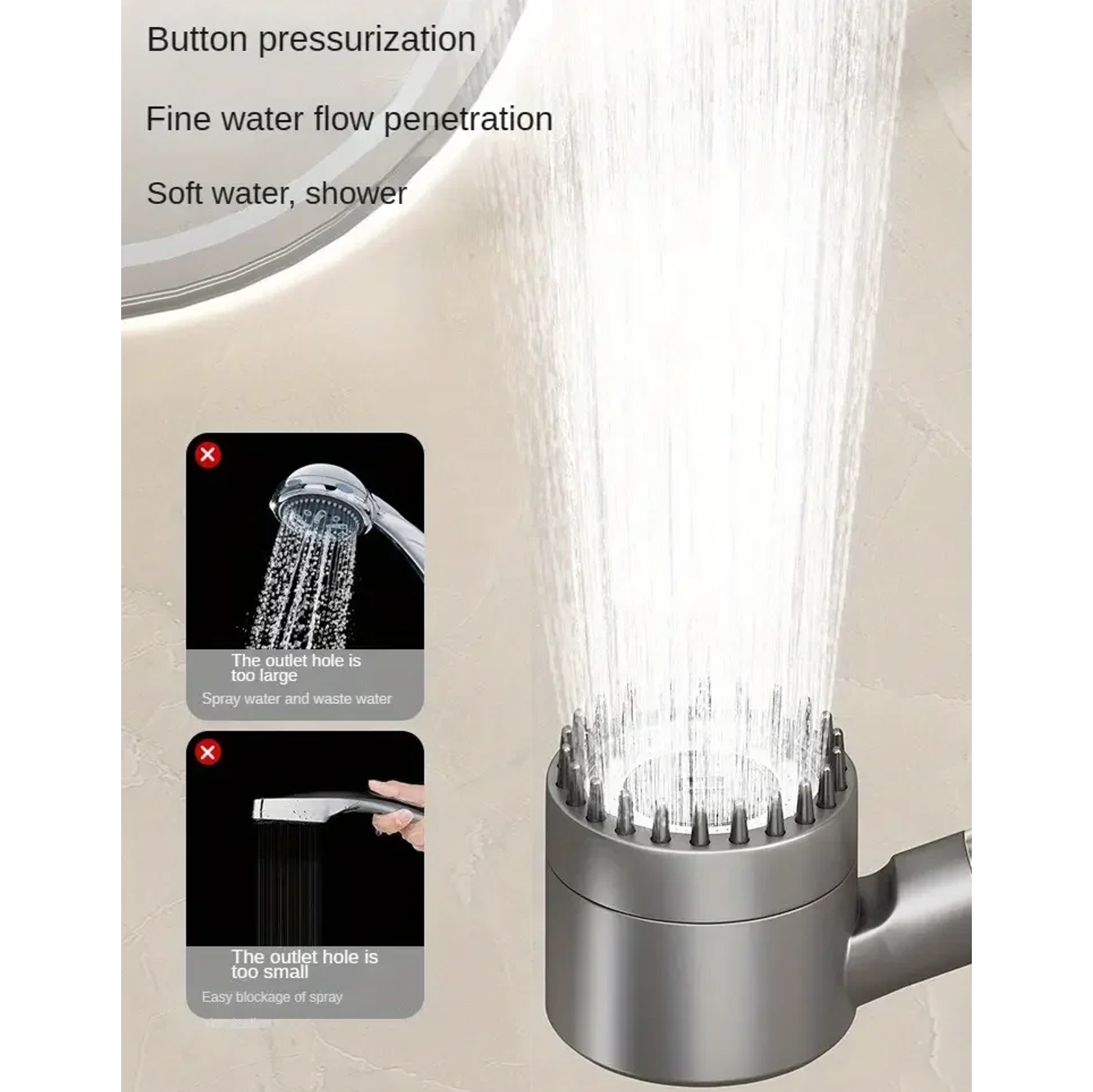 Turbocharged Shower Head With 3 Modes And Massage Filter+tuyau