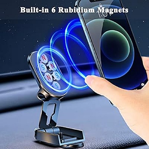 Alloy Folding Magnetic Car Phone Holder – 720° Rotating