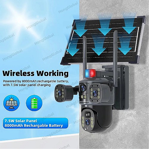 Caméra PTZ Extérieure 8MP 4K Wi-Fi à Énergie Solaire
