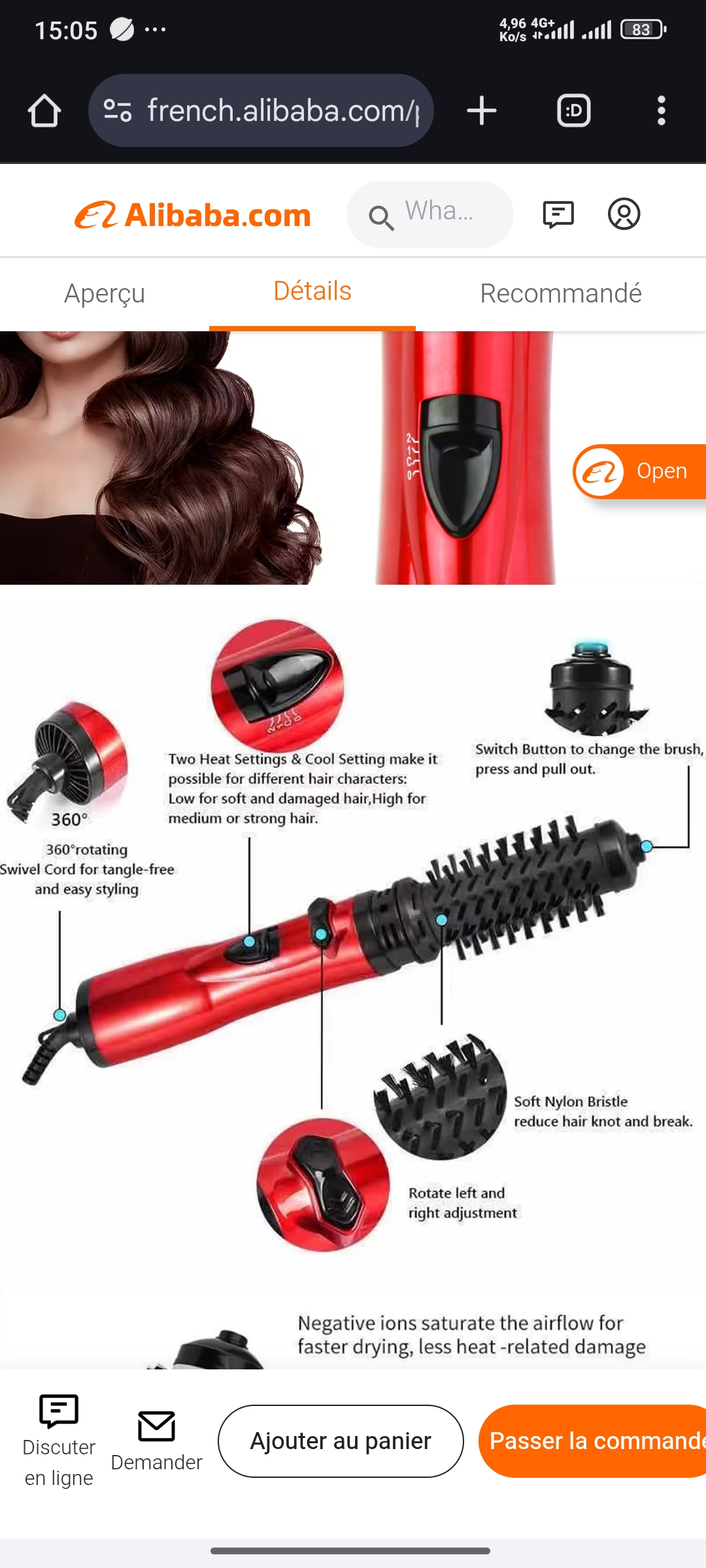 Brosse Soufflante Rotative 2-en-1
