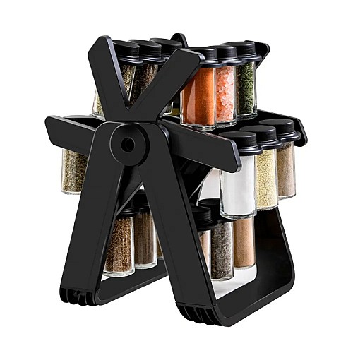 Set Porte-Épices 19 Pièces avec Support Rotatif Noir