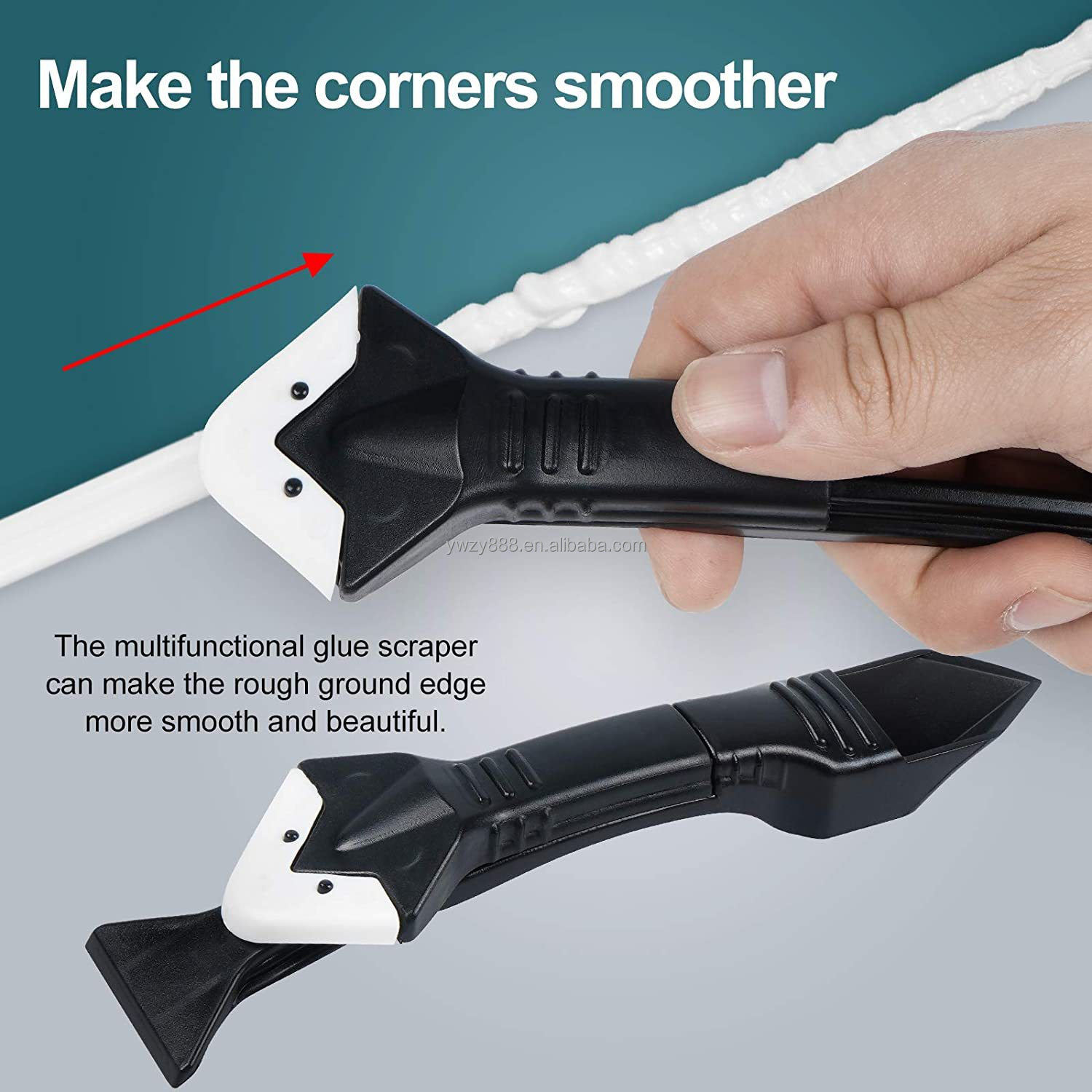 Outil 3-en-1 pour joint de silicone et grattoir à calfeutrer