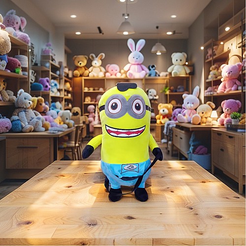 Peluche Minion Jaune – Sourire Malicieux et Salopette Bleue