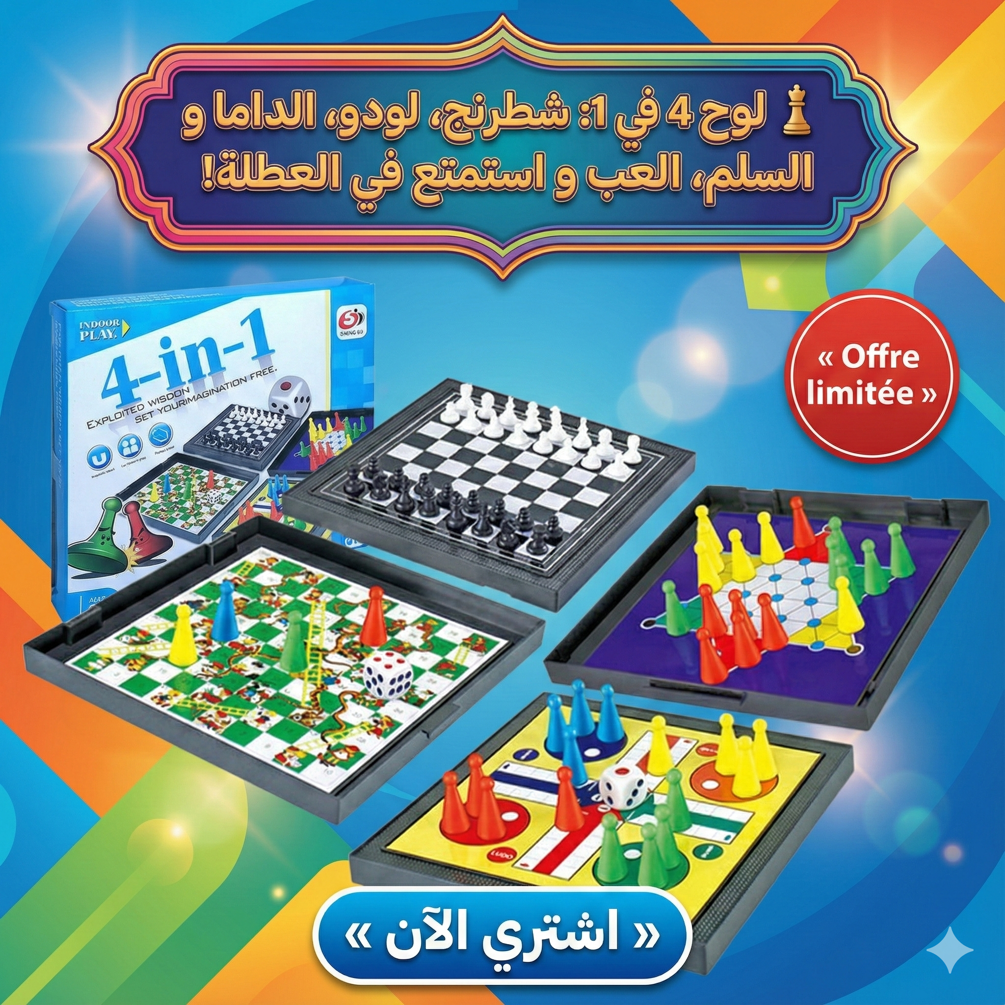 Jeu de Société Multifonctionnel 4-en-1 Magnétique