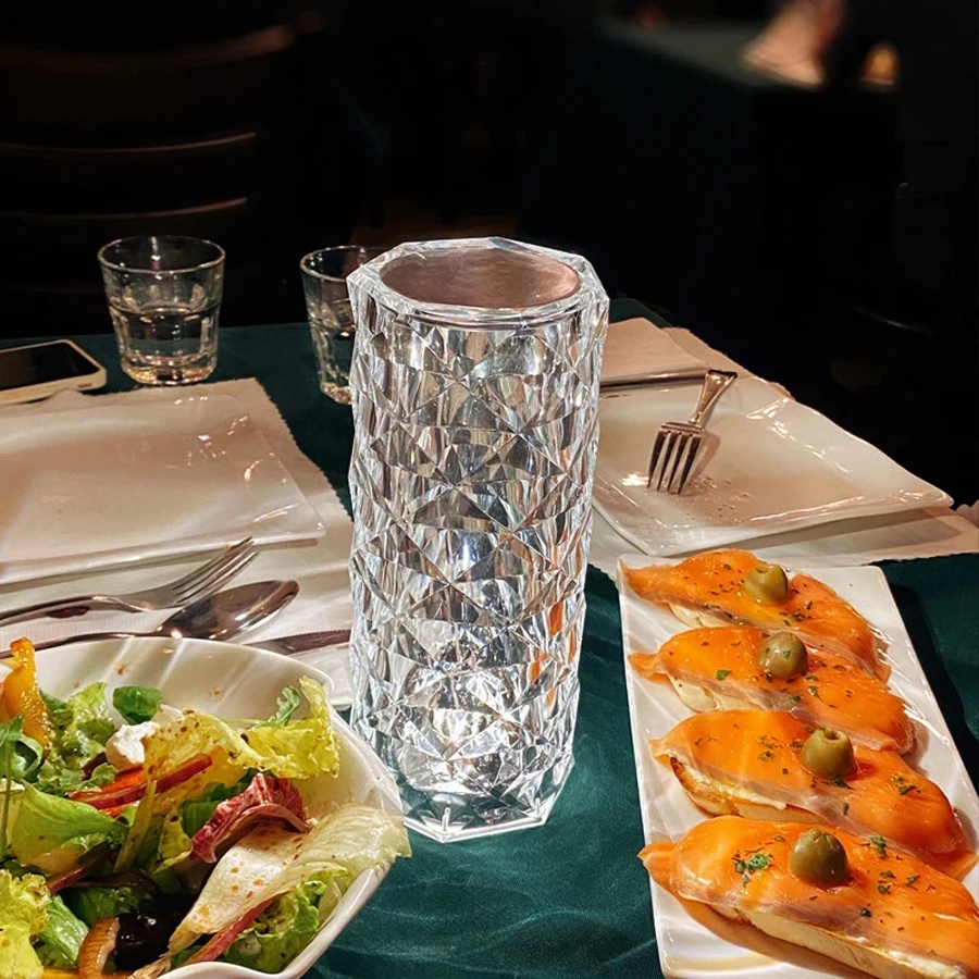 LED Crystal Table Lamp Rose Light Projector 3/16 Colors Touch RGB