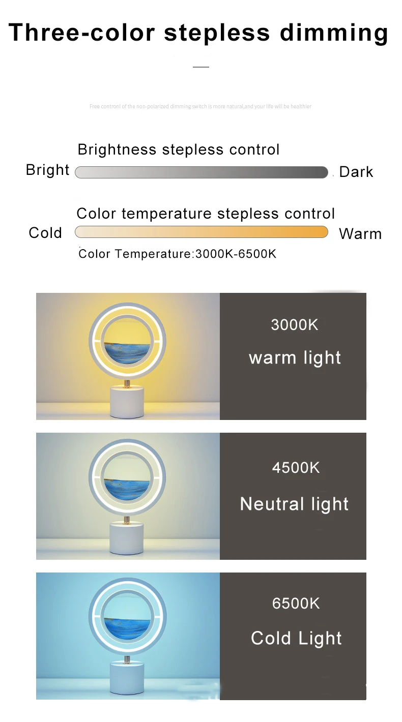 Movediza sand art LED table lamp, 220V, marble, bedroom, mobile sand night light