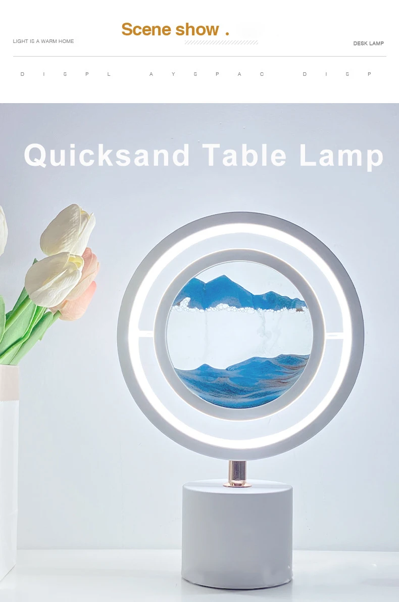 Movediza sand art LED table lamp, 220V, marble, bedroom, mobile sand night light