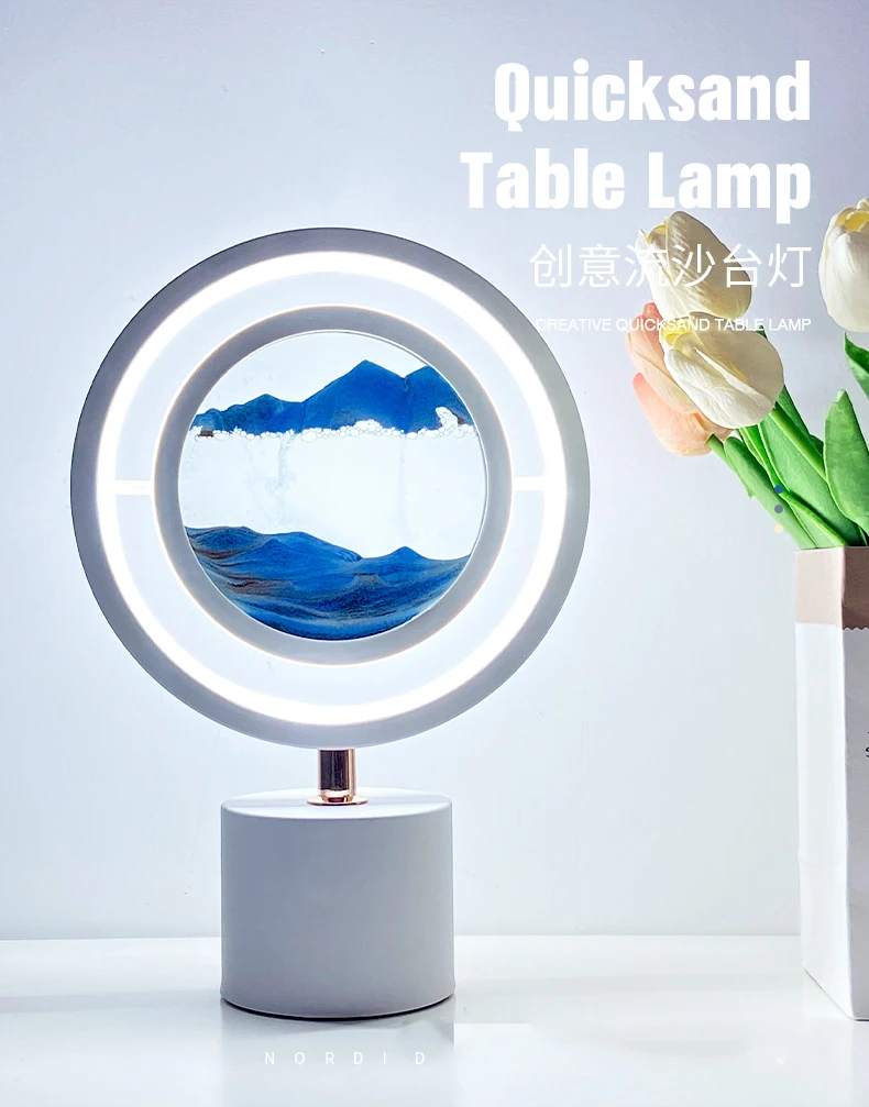 Movediza sand art LED table lamp, 220V, marble, bedroom, mobile sand night light