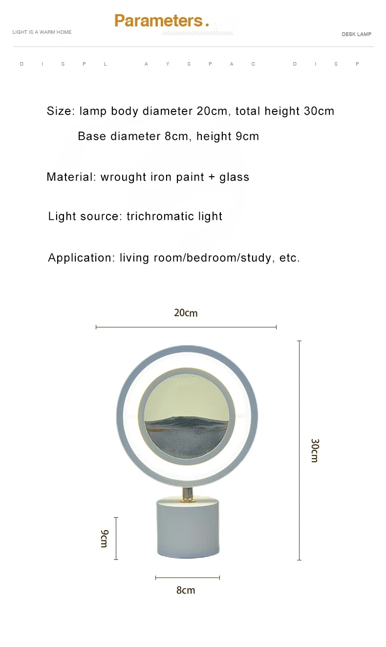 Movediza sand art LED table lamp, 220V, marble, bedroom, mobile sand night light