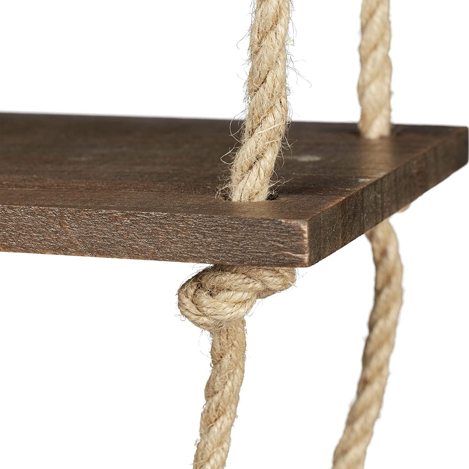 Triple Etagere murale suspendue en bois rustique avec corde
