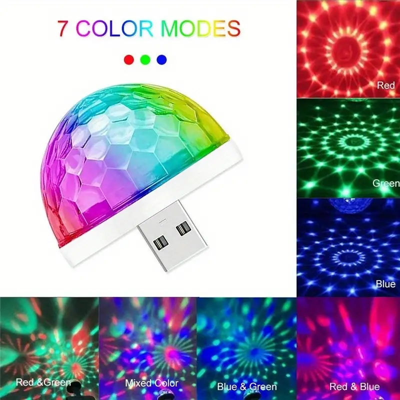 Mini lampes disco USB avec 3 adaptateurs pour fêtes