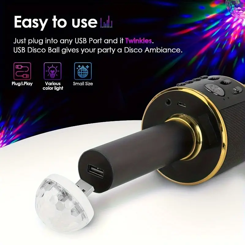Mini lampes disco USB avec 3 adaptateurs pour fêtes