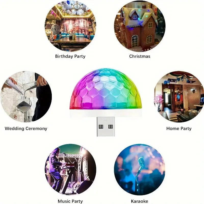 Mini lampes disco USB avec 3 adaptateurs pour fêtes